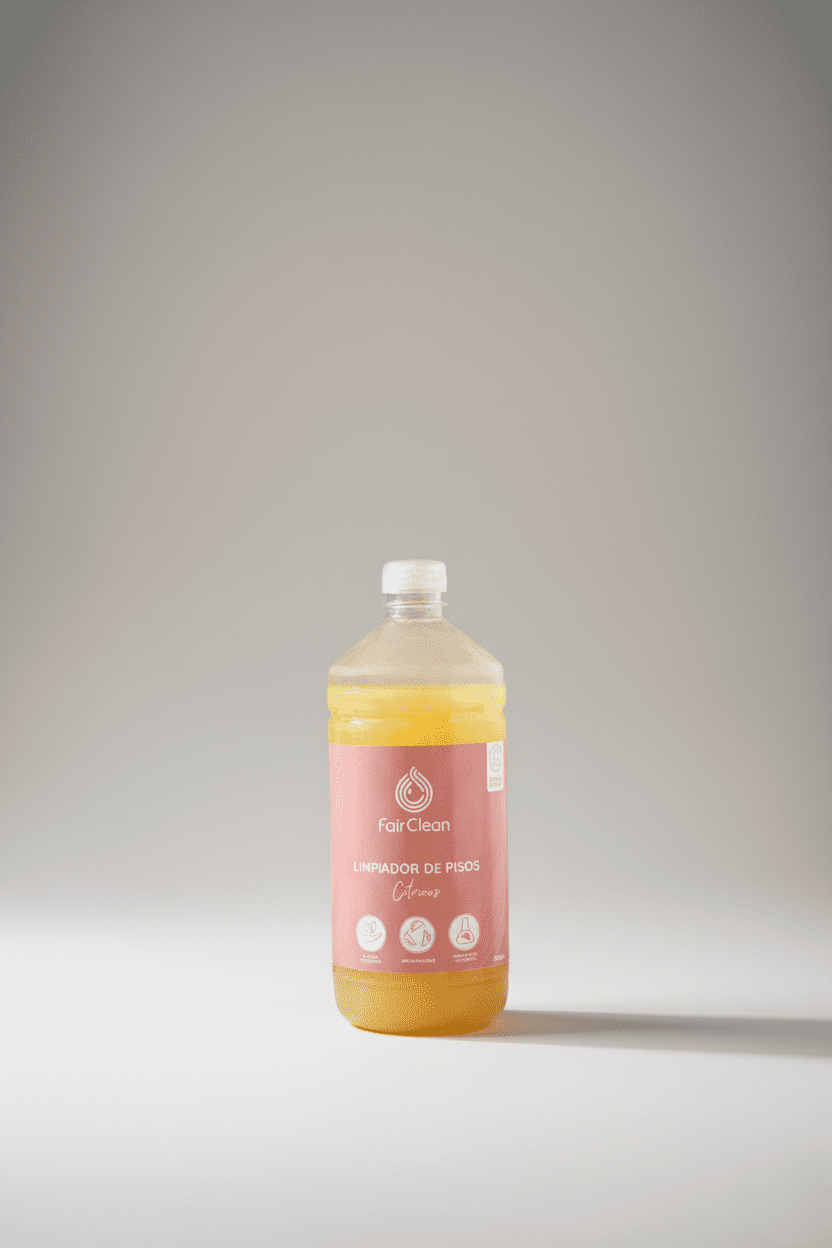 (Foto Hecha Con Gemini) - Descubre el Limpiador para pisos de FairClean, aromático, macerado con cascaras de cítricos, para limpieza profunda y desinfectante.